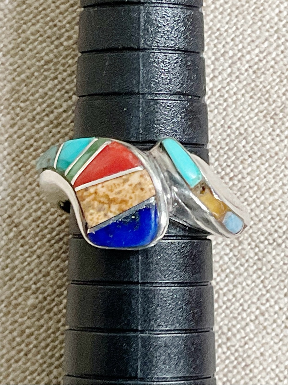 Vintage Southwestern Multicolor Inlay Bypass Ring Size 5.75